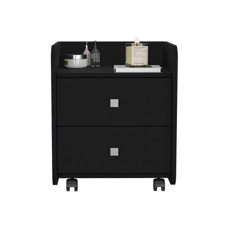 Two Drawer Nightstand with Metal Handle, Black Wengue Finish