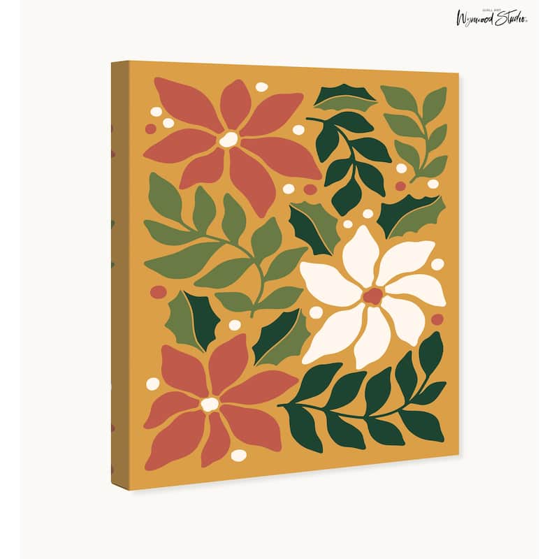 Wynwood Studio Canvas Holiday and Seasonal Poinsettias Artwork Plain Gold Modern & Contemporary Wall Art Canvas Print