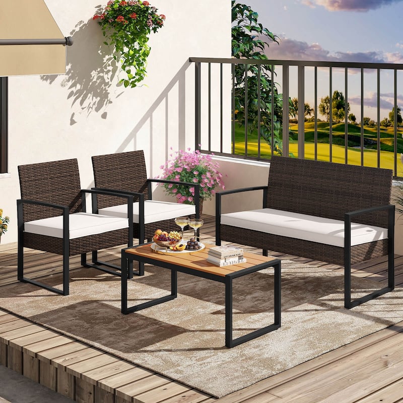 Costway 4 Piece Patio Furniture Set with Cushioned Chairs & Wood - See Details