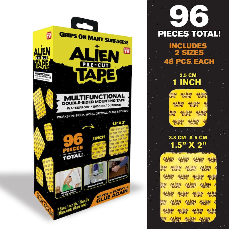 Alien Tape Pre Cut Tape Double Sided Multipurpose Removeable Adhesive Grip Mounting Tape - 96 Pieces