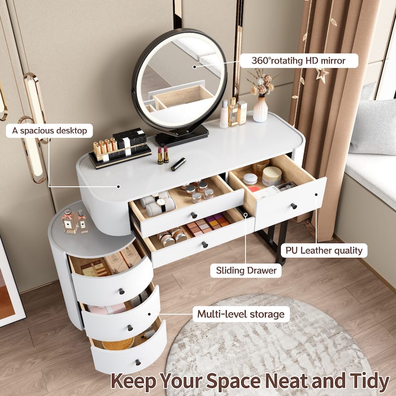 Modern Minimalist Dressing Table with Detachable Mirror and Rotatable Side Cabinet Makeup table, Easy Assembly Vanity