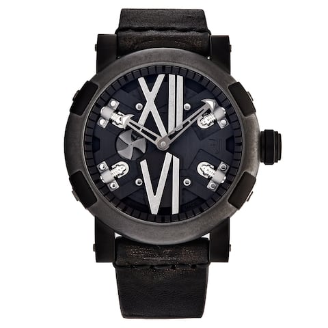 Romain Jerome Men's RJ.T.AU.SP.007.01 'Steampunk' Black Gunmetal Skeleton Dial Leather Strap Automatic Watch