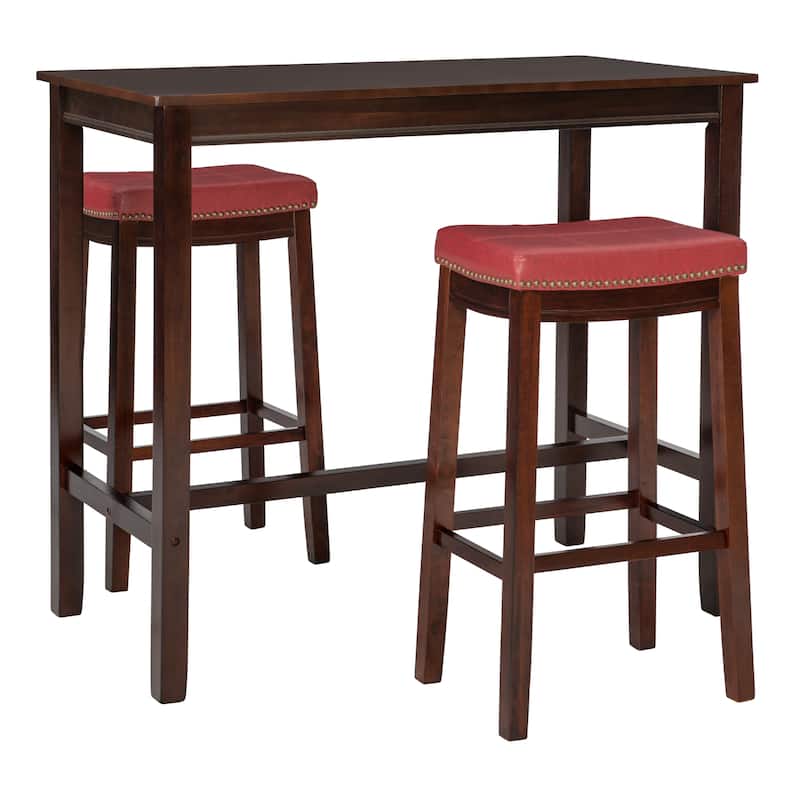 3-Piece Bar Table and Stool Set- 47.25" - Brown and Red