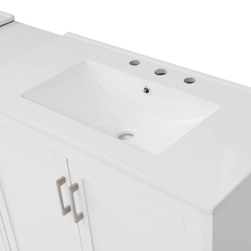 Roomfitters 84" Double-Sink Vanity, Aesthetic Modern Design with Quartz Top, Adjustable Shelves