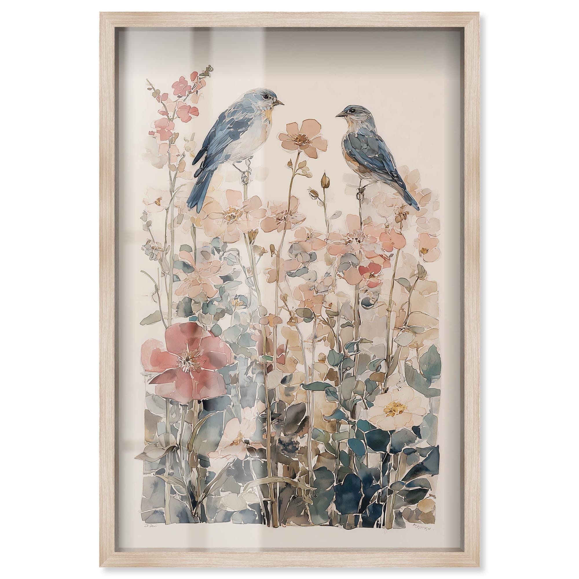 Delicate Birds Kitchen Wall Decor Shadowbox Print by Art Remedy