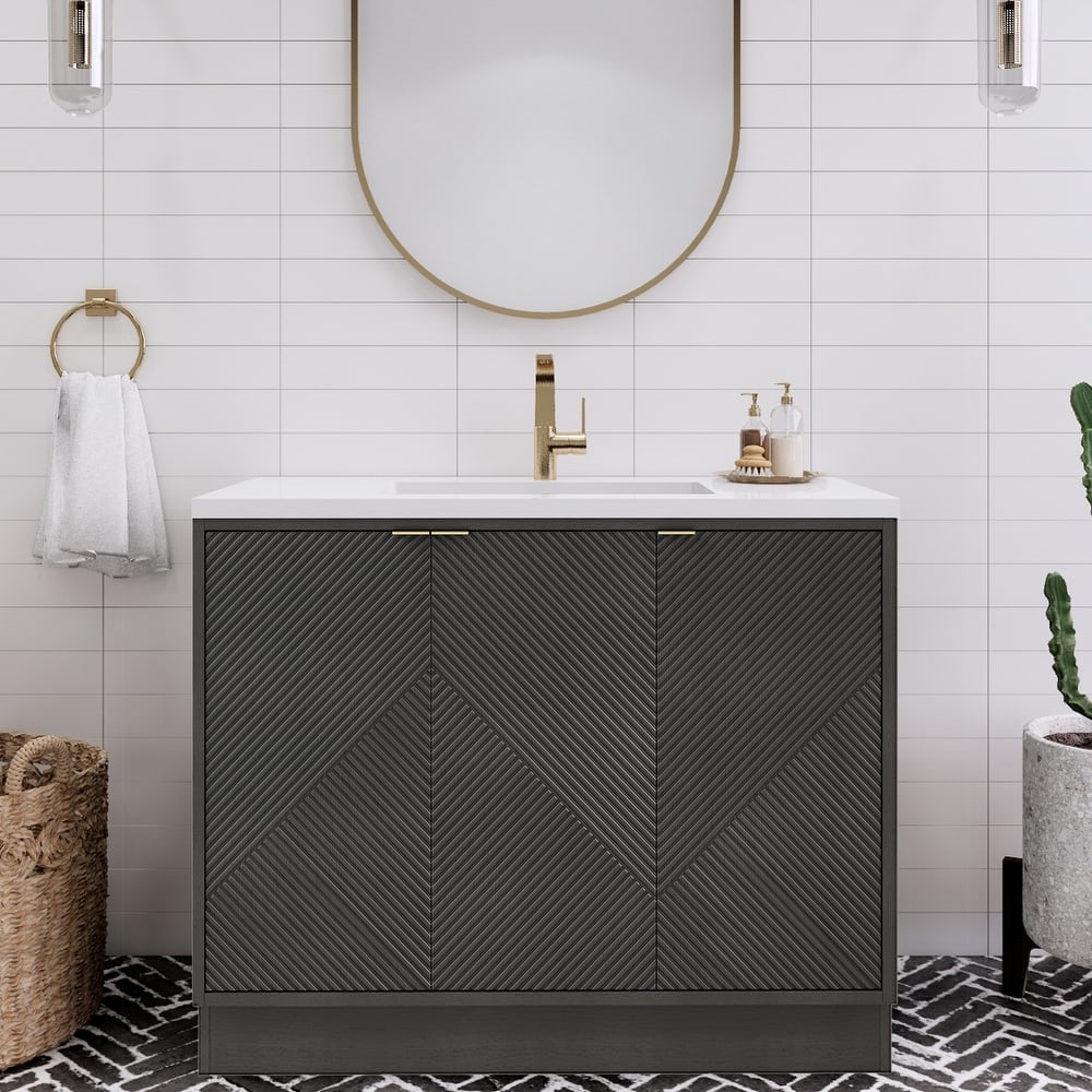 Milano 42" Freestanding (L) Bathroom Vanity with White Acrylic Sink