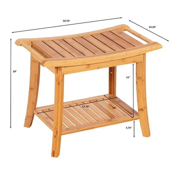 dimension image slide 2 of 3, Solid Bamboo Spa Style Bench