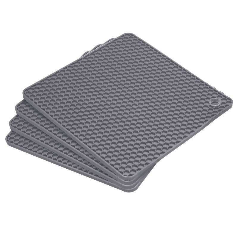 Silicone Trivet Mats 4pcs, Square Hot Pads Pot Holder for Countertop - Dark Grey