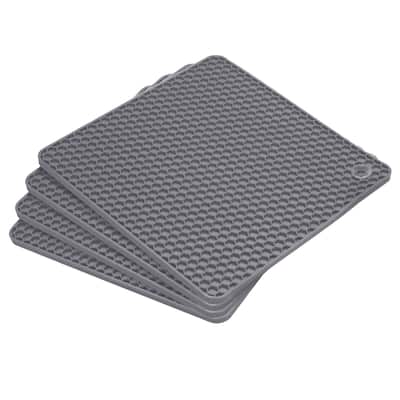 Silicone Trivet Mats 4pcs, Square Hot Pads Pot Holder for Countertop - Dark Grey