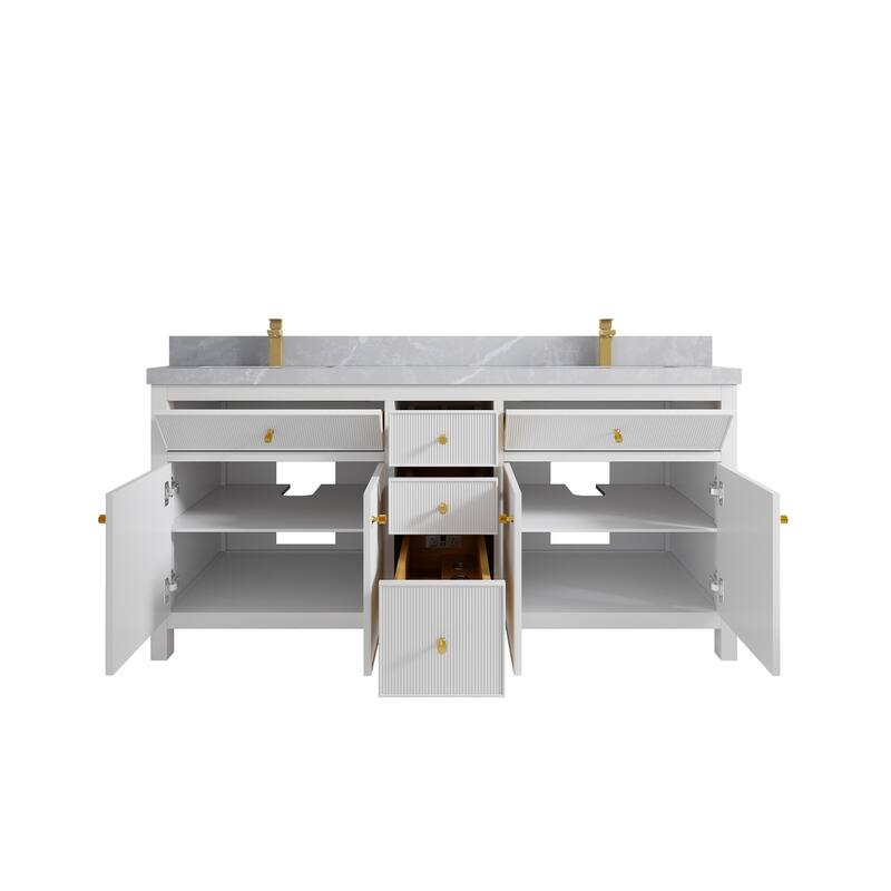 Willow Collections 72 in W x 22 in D Sonoma Free Standing Reeded Double Sink Bathroom Vanity with Countertop