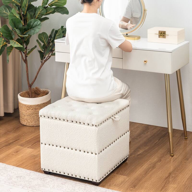 Adeco Fabric Square Ottoman with Tray