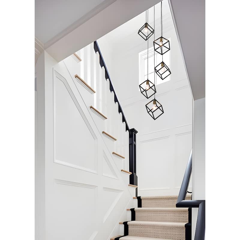 5-Light Chandelier, Geometric Square/Cube Cluster Pendant Lights with Adjustable Height