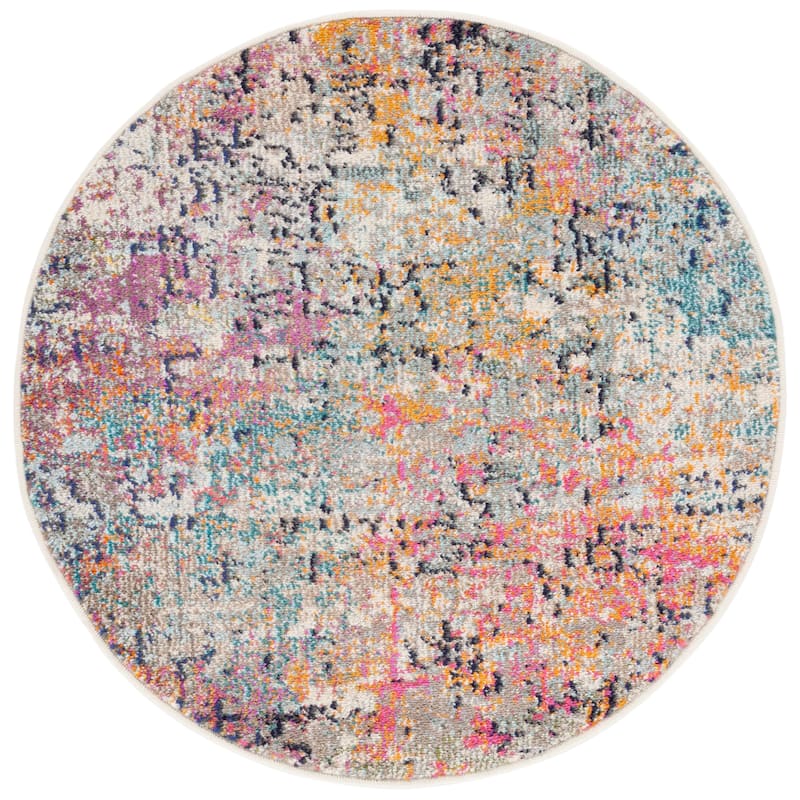 SAFAVIEH Madison Coleen Modern Abstract Rug - 4' Round - Grey/Pink