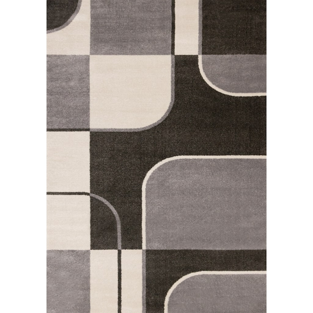 Grey Black White Mid Century Geometric High-Traffic Rug