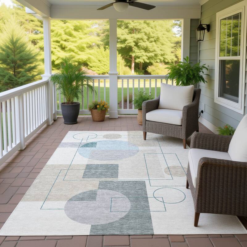Machine Washable Indoor/ Outdoor Modern Filly Chantille Rug - Ivory - 3' x 5'