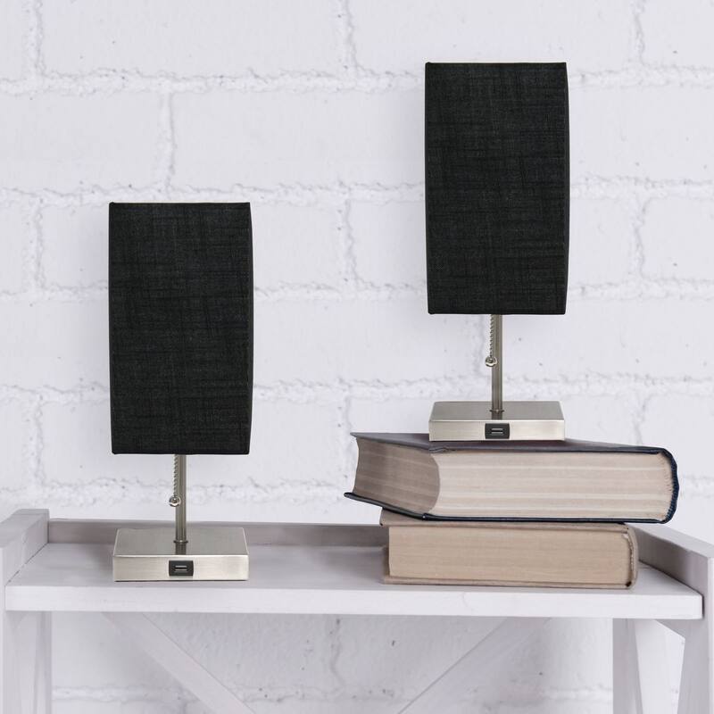 Simple Designs Petite Stick Lamp with USB Charging Port and Fabric Shade 2 Pack Set - 5 x 5 x 14.25 (L x W x H)