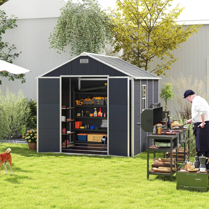8*8ft Resin Storage Shed, High Quality PP Material, Waterproof, Rust And UV Proof, Large Storage Space, 12mm Thick PP Board