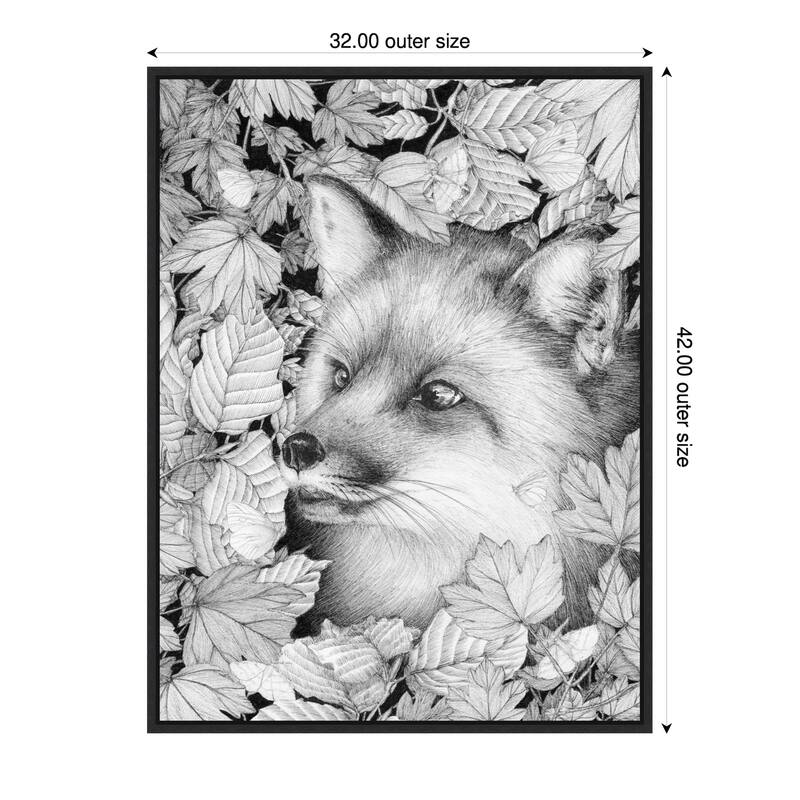 Fox and Forest by Ec Mazur Framed Canvas Wall Art - 32 x 42 in