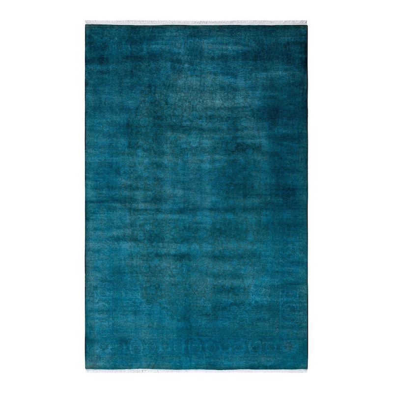 Overton Hand Knotted Wool Vintage Inspired Modern Contemporary Overdyed Blue Area Rug - 6' 1" x 9' 4"