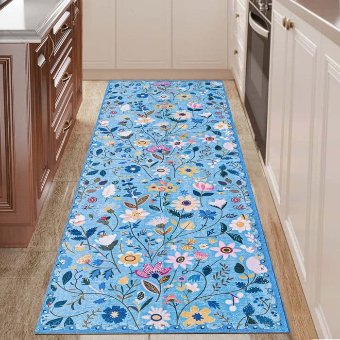 Nature Floral Non-Slip Machine Washable Colorful Modern Area Rug -  Runner 2' x 6' - Blue