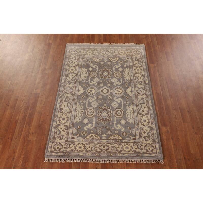 Earth Tone Oushak Oriental Area Rug Hand-Knotted Wool Carpet - 3'11"x 5'10"