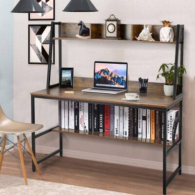 47 Inch Computer Desk with Hutch and Bookshelf