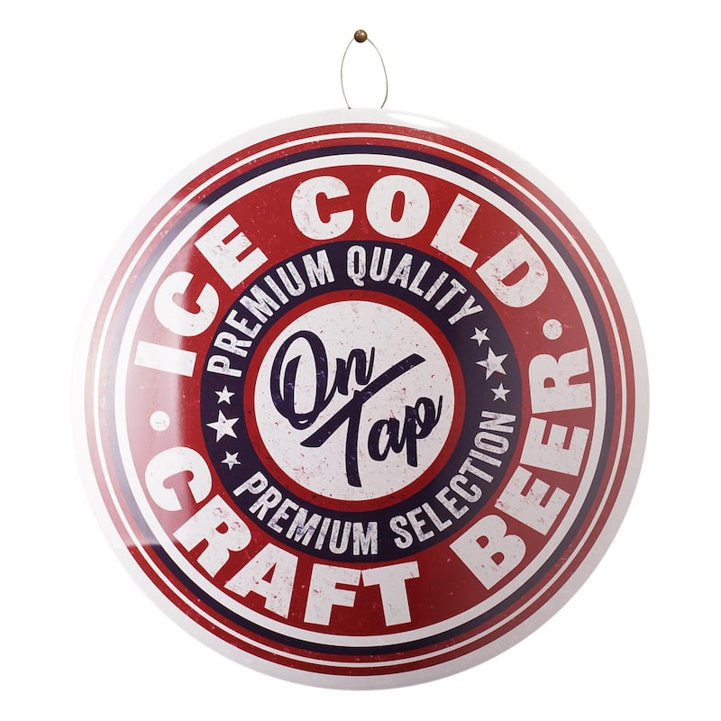 Ice Cold Beer Craft Dome Metal Sign - 15.5" - 15.75" H x 15.75" L x 2.25" D