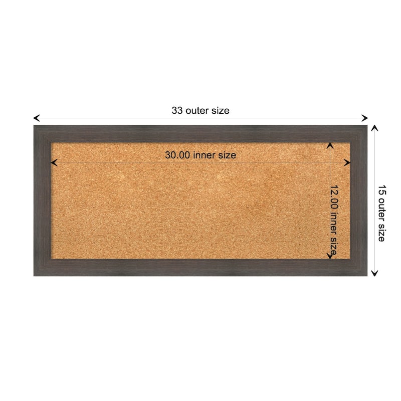 Hardwood Narrow Wood Framed Natural Corkboard Bulletin Board - Hardwood Chocolate Narrow - Board Size 30x12
