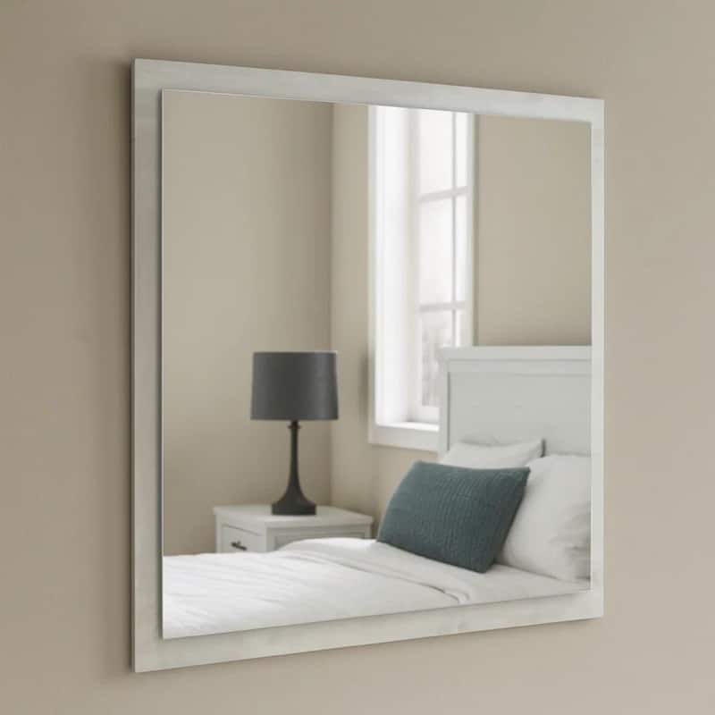 40 Inch Rectangular Wooden Frame Modern Mirror, Gray