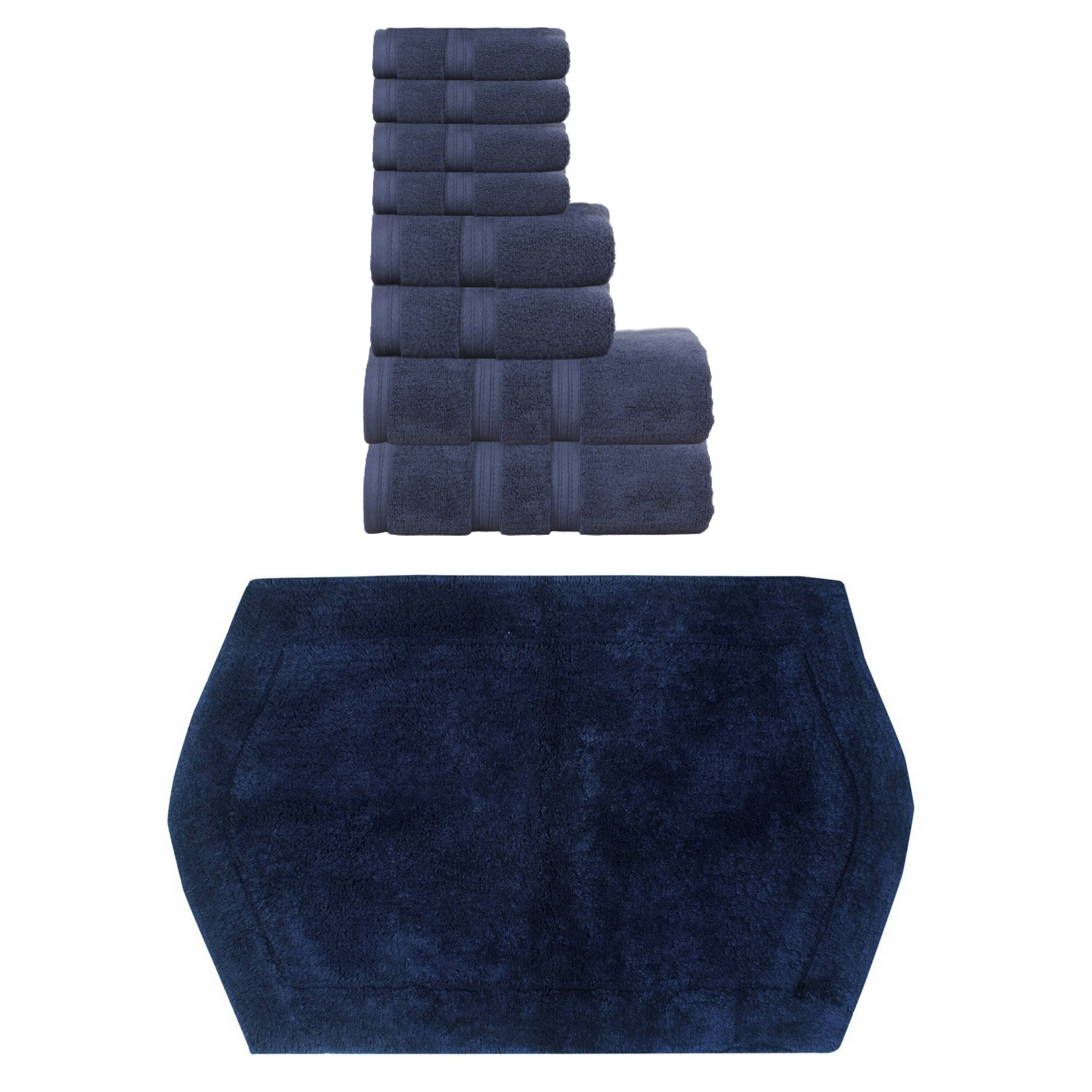 Home Weavers Waterford Collection 100% Soft Cotton 8 Pc Bath Towel Set & 1 Pc 21x34" Bath Rug, Machine Wash & Non Slip(Set of 9)