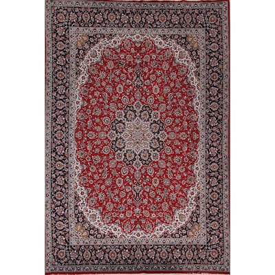 Floral Red Kashan Turkish Rug Dining Room Machine-Made Carpet - 9'7" x 12'9"