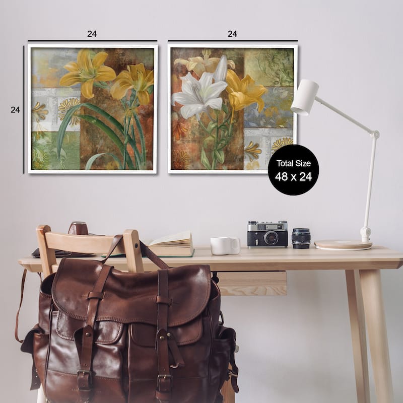 Stupell Lilies & Vintage Tile Patterns Framed Giclee Art Design By Sasha (Set of 2)