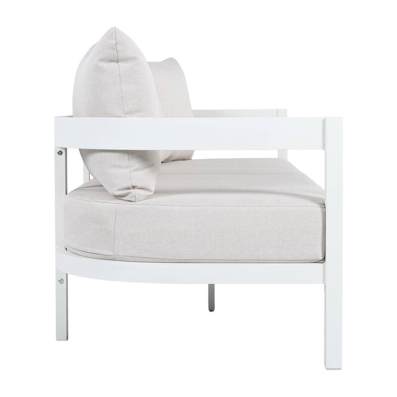 Christopher Knight Home - Modern 75.8" Outdoor Curved Patio 3-Seater Sofa with Aluminum Frame & Water-Resistant Cushions