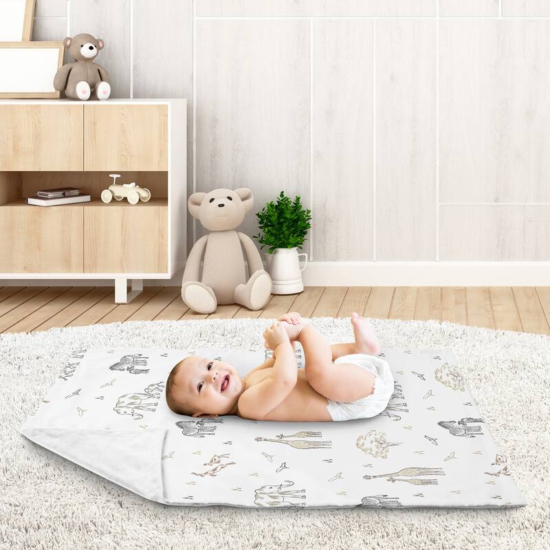 Sweet Jojo Designs Jungle Safari Animals Baby Receiving Security Swaddle Blanket Taupe Black and White Gender Neutral Elephant