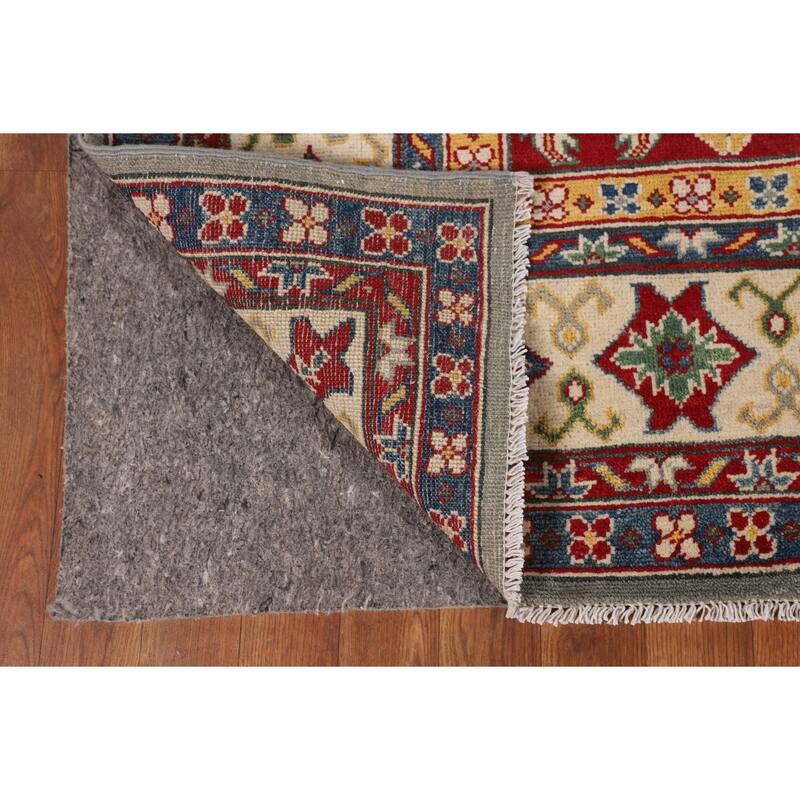 Geometric Grey Kazak Area Rug Handmade Bedroom Wool Carpet - 6'10" x 10'3"