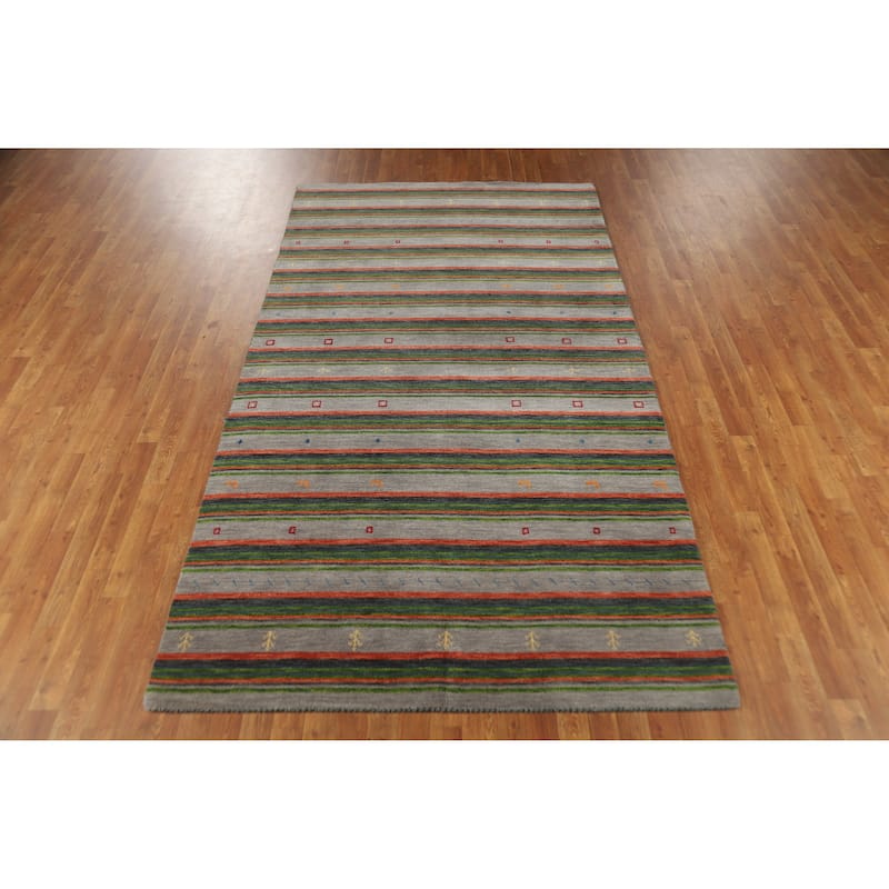 Striped Gabbeh Indian Area Rug Handmade Wool Carpet - 5'4" x 9'8"