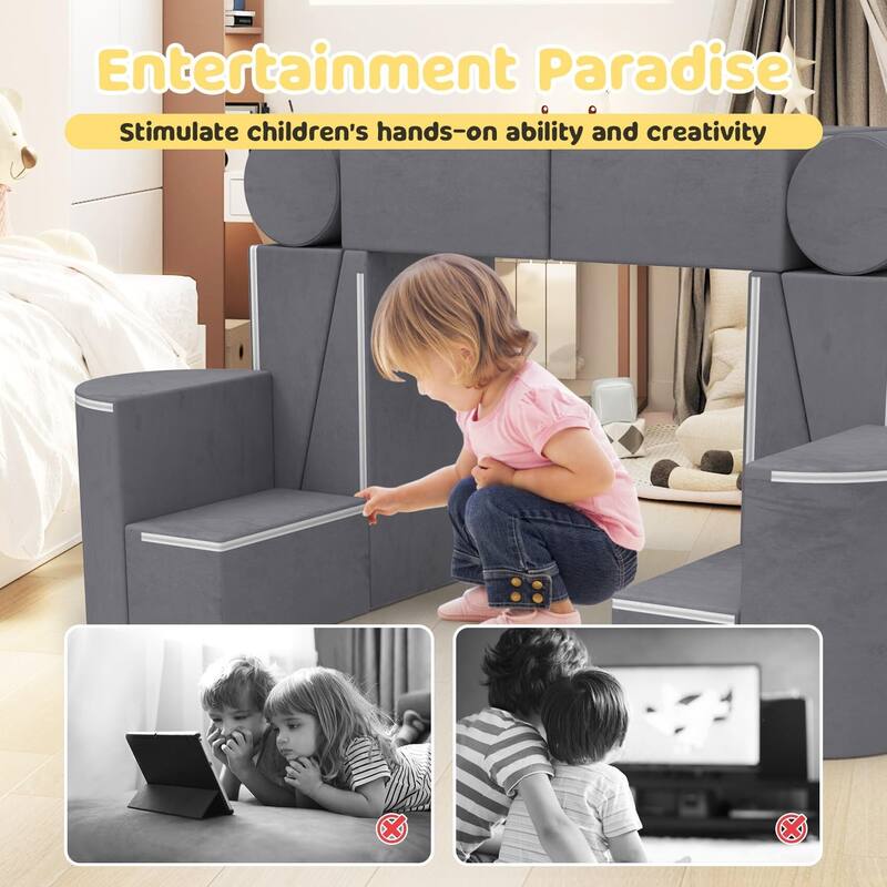 Kids Couch, 12PCS Modular Kids Play Couch with Blanket, Playroom, Convertible Kids Foam Climbing Play Set