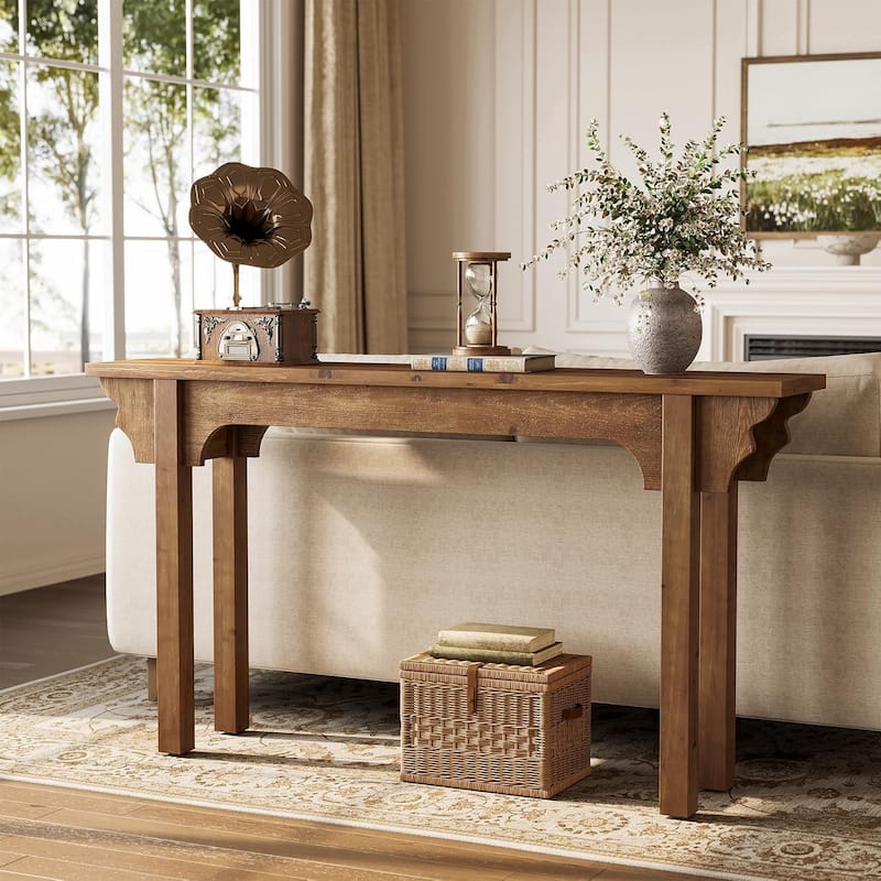63" Solid Wood Console Table, Mid-Century Modern Entryway Table for Living Room, Entrance, Hallway, Foyer