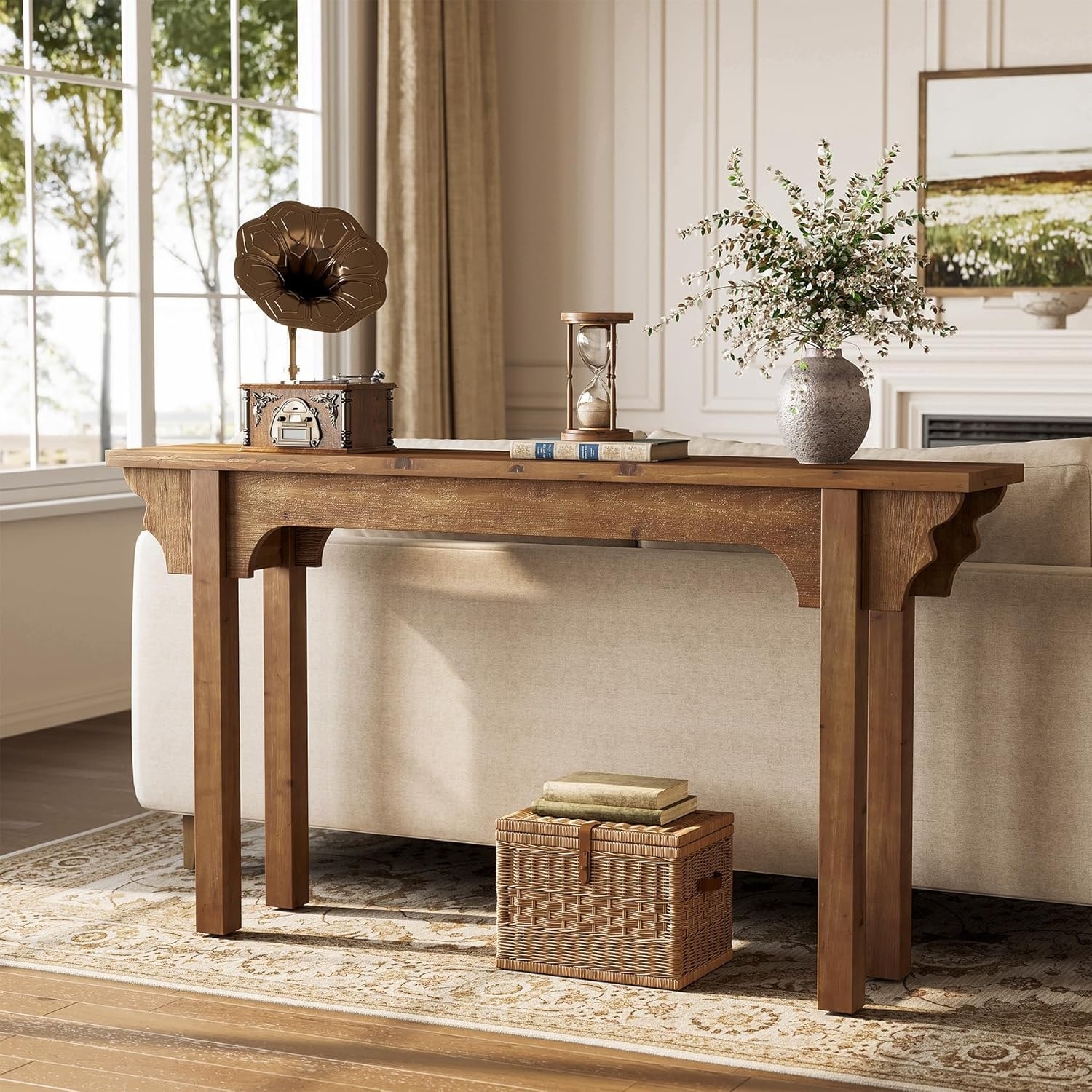 63" Solid Wood Console Tables for Entryway, Modern Rustic Sofa Table for Living Room, Hallway, Foyer