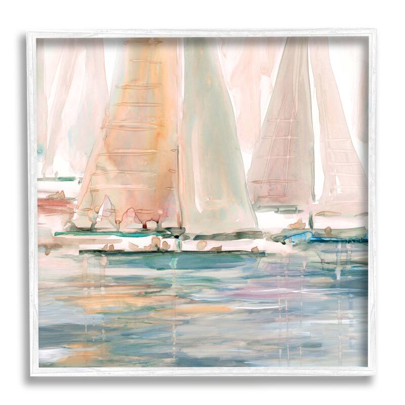 Stupell Warm Sunlit Sailboats Reflection Ocean Water Surface Framed Wall Art, Design by Carol Robinson - 17 x 17 - White