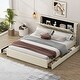 preview thumbnail 3 of 10, King Size Bed Beige Upholstered Bed Slat Platform Bed with Twin SIze Trundle Bed & 2 Drawers, Hidden Storage Headboard, Beige