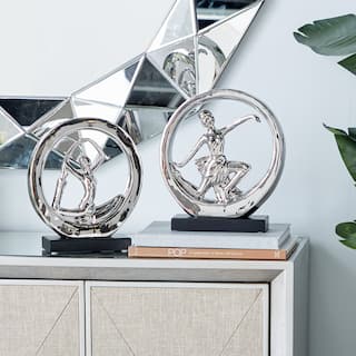 Silver Porcelain Contemporary Sculpture People (Set of 2) - S/2 10.5", 11.25"H