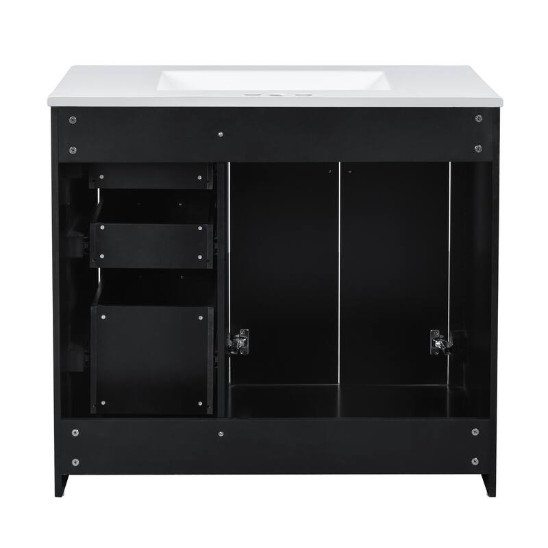 36'' Freestanding Bathroom Vanity with Sink, Solid Wood Frame, 3 Drawers