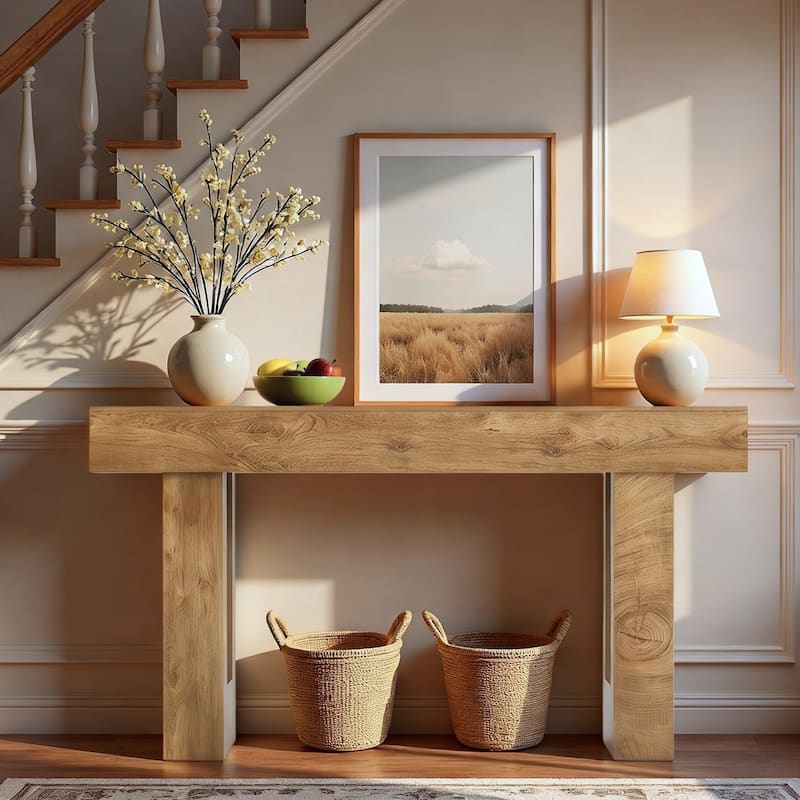 63" Farmhouse Long Entryway Wooden Rectangular Console Table for Entrance, Hallway, Living Room, Foyer - Wood - Wood