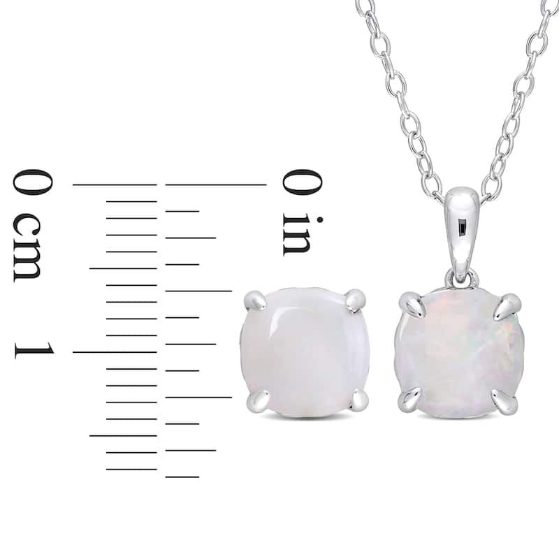 Miadora 4-1/10ct TGW Cushion-Cut Opal 2-Piece Solitaire Necklace and Stud Earrings Set Sterling Silver