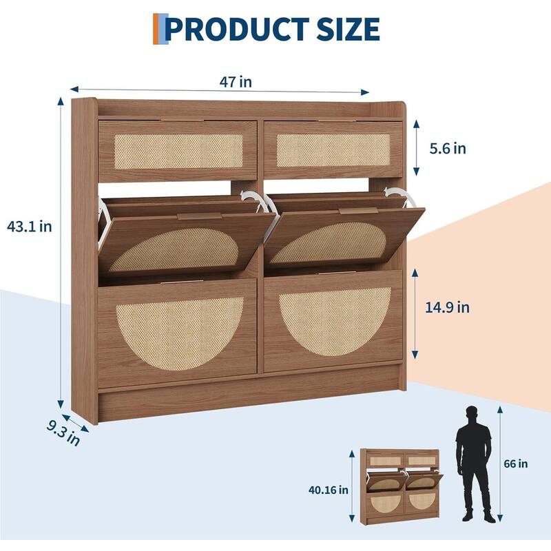 4 Turn Over Drawers Freestanding Shoe Storage Cabinet for Entryway, Hallway, Living Room