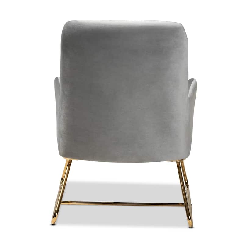 Sennet Glam and Luxe Grey Velvet Fabric Upholstered Gold Finished Armchair - 34.25"H x 26.38"W x 29.53"D