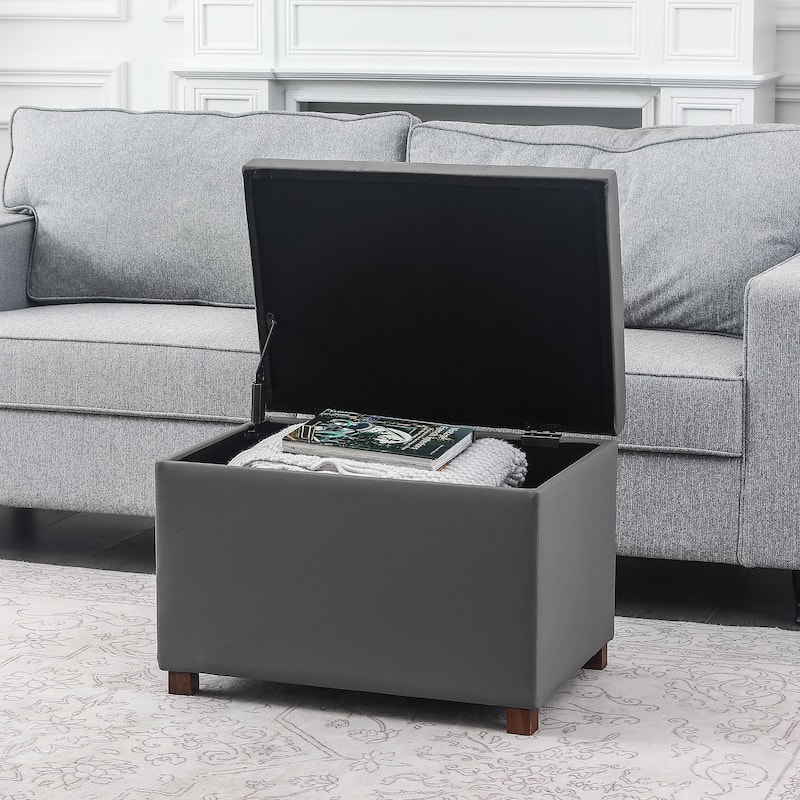 Adeco Faux Leather Storage Ottoman for Living Room Footstool