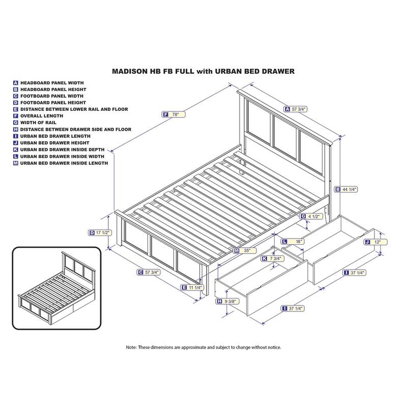 Madison Full Platform Bed with 2 Storage Drawers in Walnut