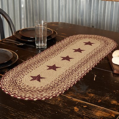 Burgundy Tan Jute Stencil Stars Runner
